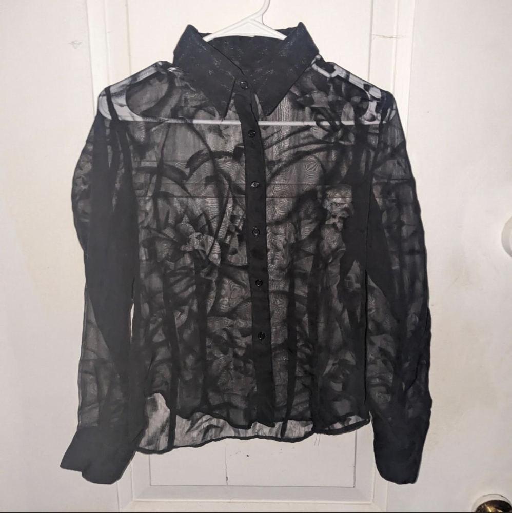 Black sheer patterned blouse